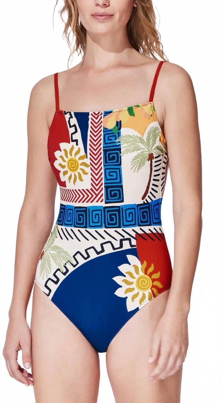 NEW GOTTEX positano square neck one piece in multicolor